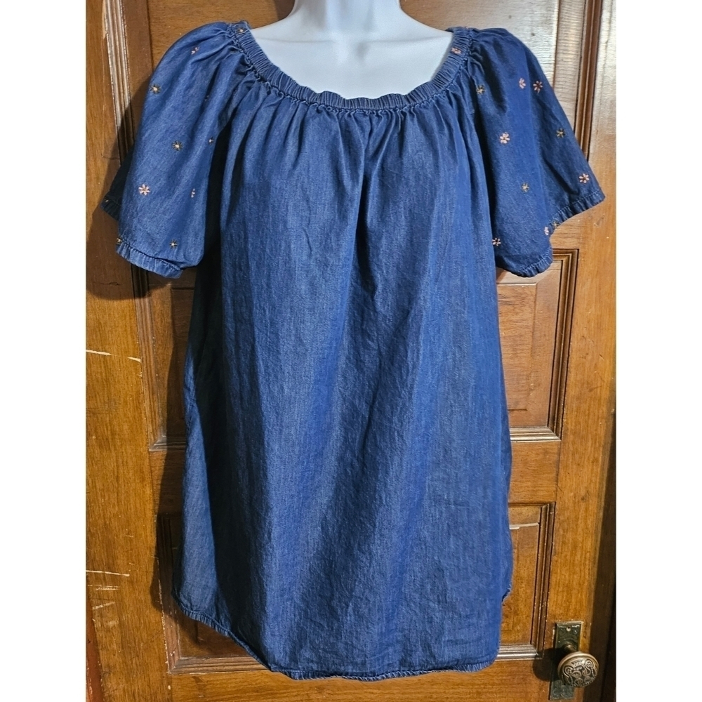 The Skyline Collection Denim Floral Embroidered Tunic